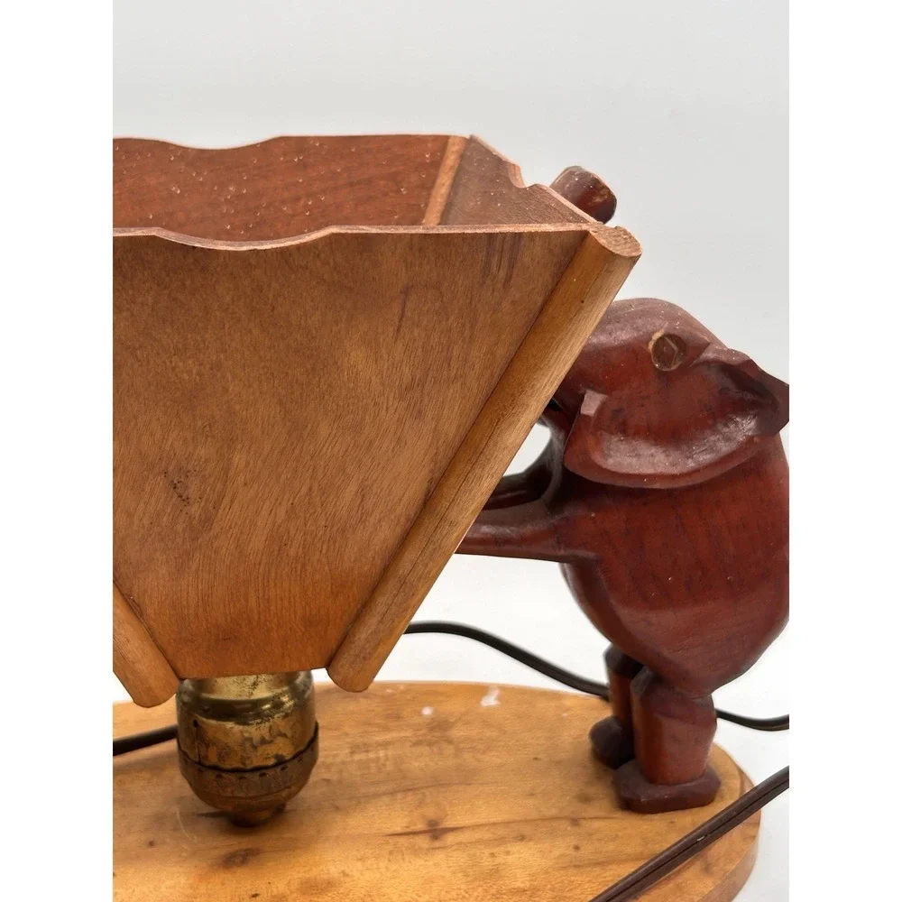 Vintage‎ Handmade Wooden Elephant Planter Lamp